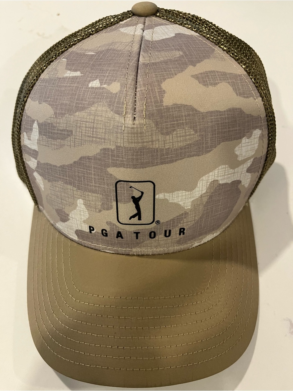 PGA TOUR Men's Camo Mesh Trucker Cap - Tan and Olive NWT 🧢 ⛳️